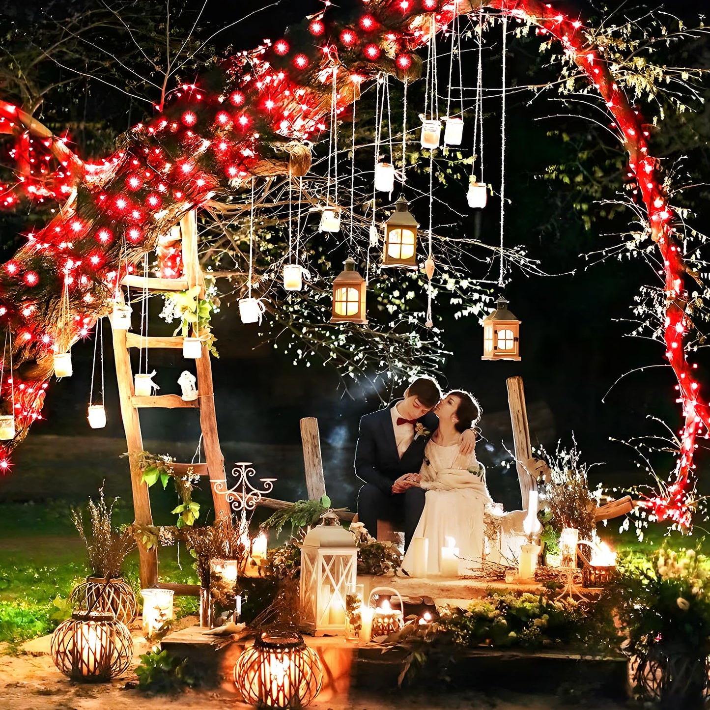 KNONEW 203FT Outdoor Christmas Fairy Lights Plug in,600 LED String Lights Outdoor Waterproof 8 Modes Memory Times for Wedding Bedroom Walls Garden Trees Decoration(red)
