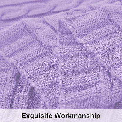 NTBAY 100% Pure Cotton Cable Knit Throw Blanket, Super Soft Warm 51x67 Knitted Throw Blanket for Couch, Sofa, Chair, Bed - Extra Cozy, Machine Washable, Comfortable Home Decor, Orchid