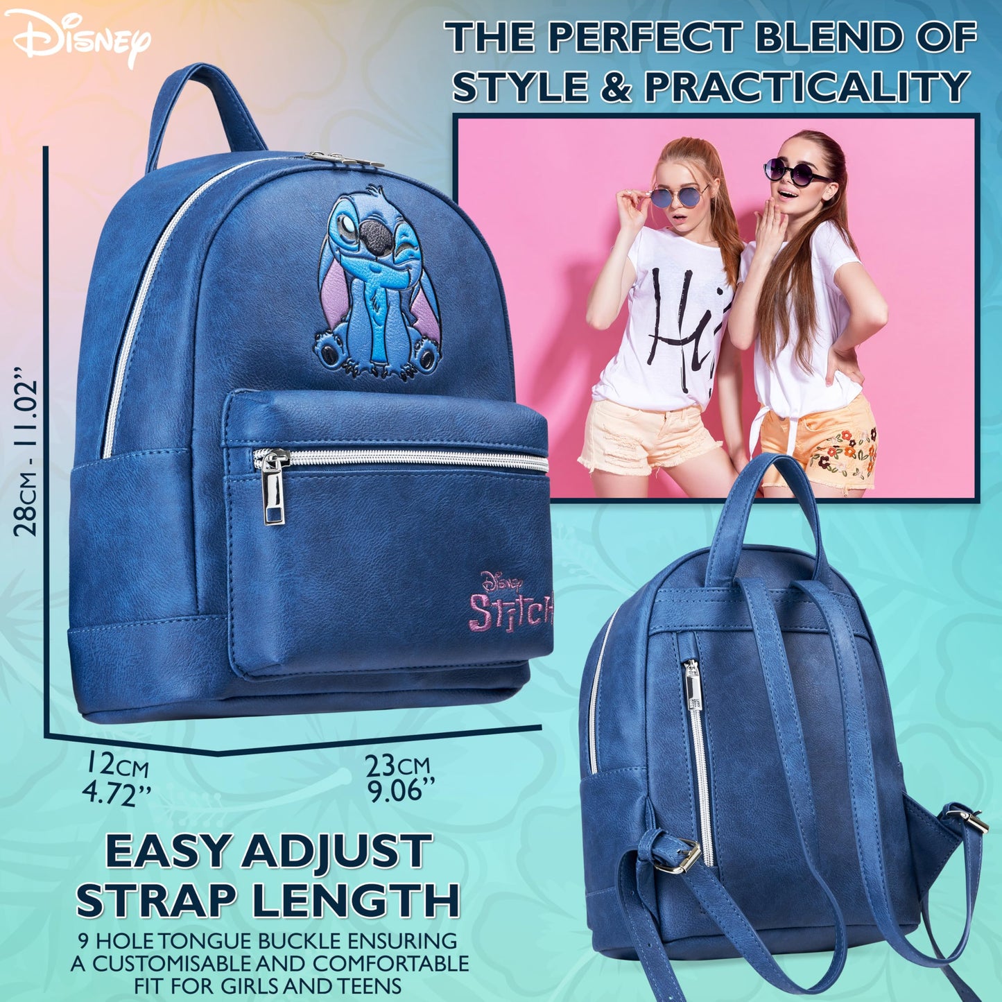 Disney Stitch Backpack Women Teenager Girls Bag Travel Backpack Daypack for Shopping Trips Gifts for Her, Blue Stitch, 28x23x12cm