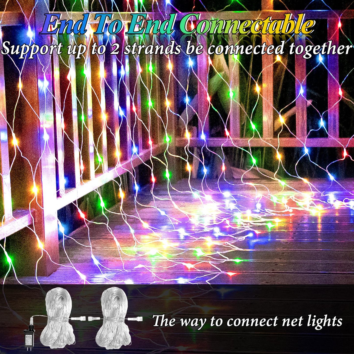 Lovelite 13ft x 13ft Net Lights Outdoor, 400LED Large Gazebo Lights 8 Modes Timer, Waterproof Connectable Christmas Mesh Light Clear Wire for Bushes Patio Pergolas Garden Holiday Party - Mulicolor
