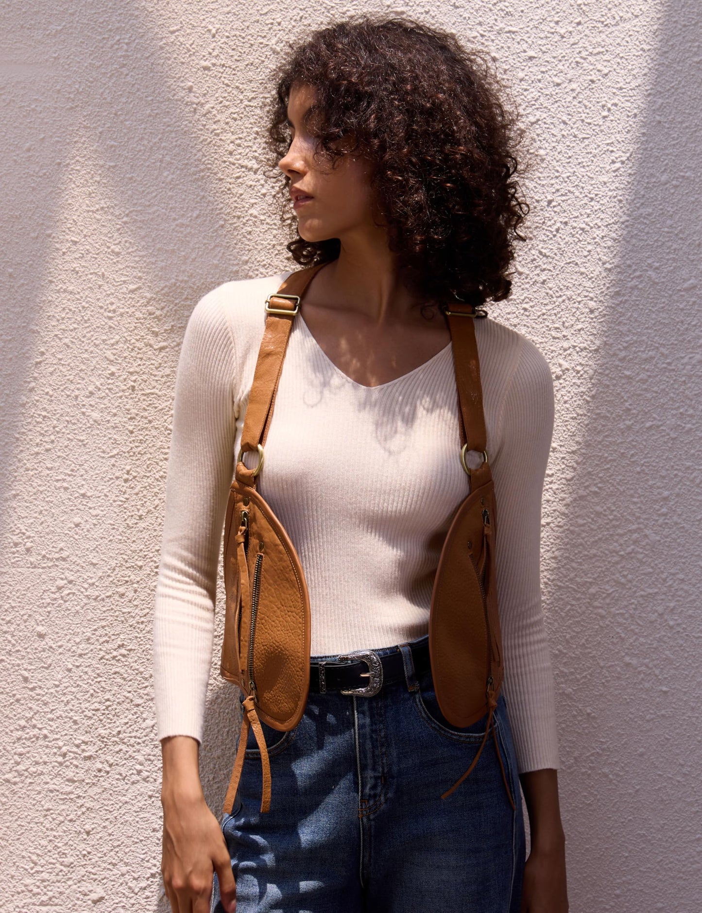 LyzerMia Harness for Women Genuine Leather with Pocket Steampunk Vest (Brown)