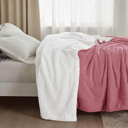 Bedsure GentleSoft Sherpa Fleece Blankets Queen Size for Bed - Thick and Warm Throw for Women, Soft Fuzzy Plush Queen Blanket for Winter, Dusty Rose, 90x90 Inches