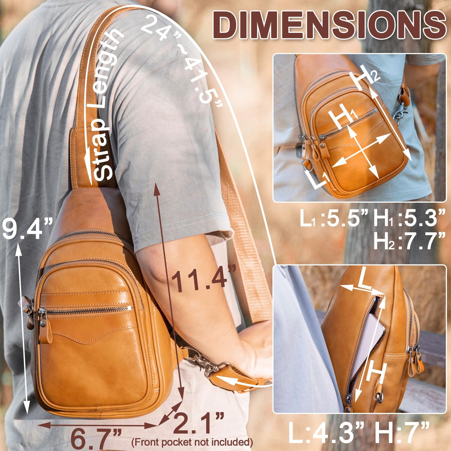 CENUNCO Genuine Leather Sling Bag for Men and Women Crossbody Shoulder Bag Sling Backpack Chest Purse Carry on Casual Daypack(Tan)