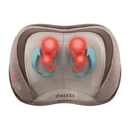 Homedics Shiatsu Back Massager with Heat, 3D Deep Tissue Massage Pillow for Neck & Shoulders, Electric Kneading Lumbar Massager Cushion for Upper & Lower Back Pain Relief, Portable Home Office Travel