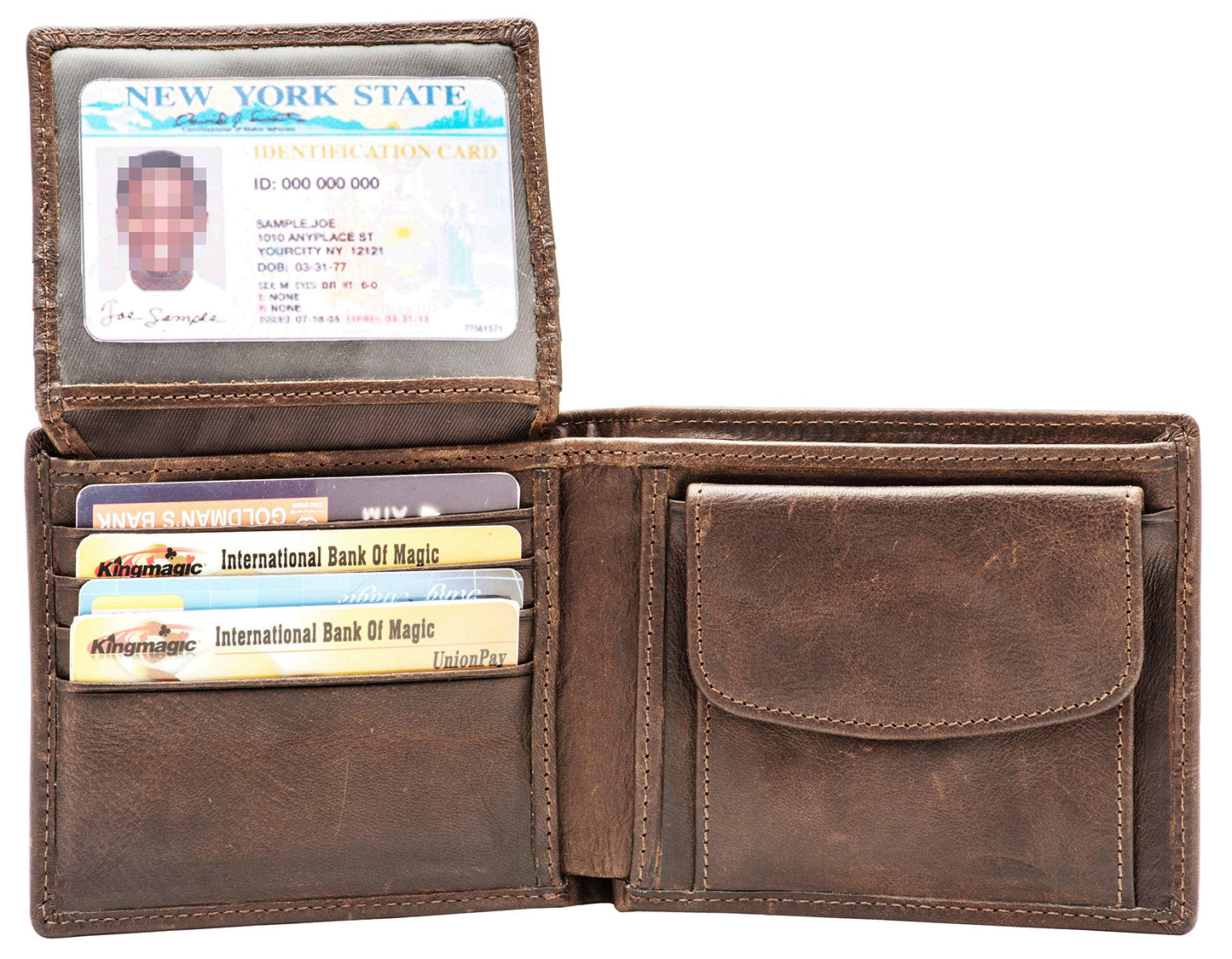POKOFO RFID Blocking Genuine Leather Bifold Wallet for Men with Zipper and Coin Pocket (Coffee)