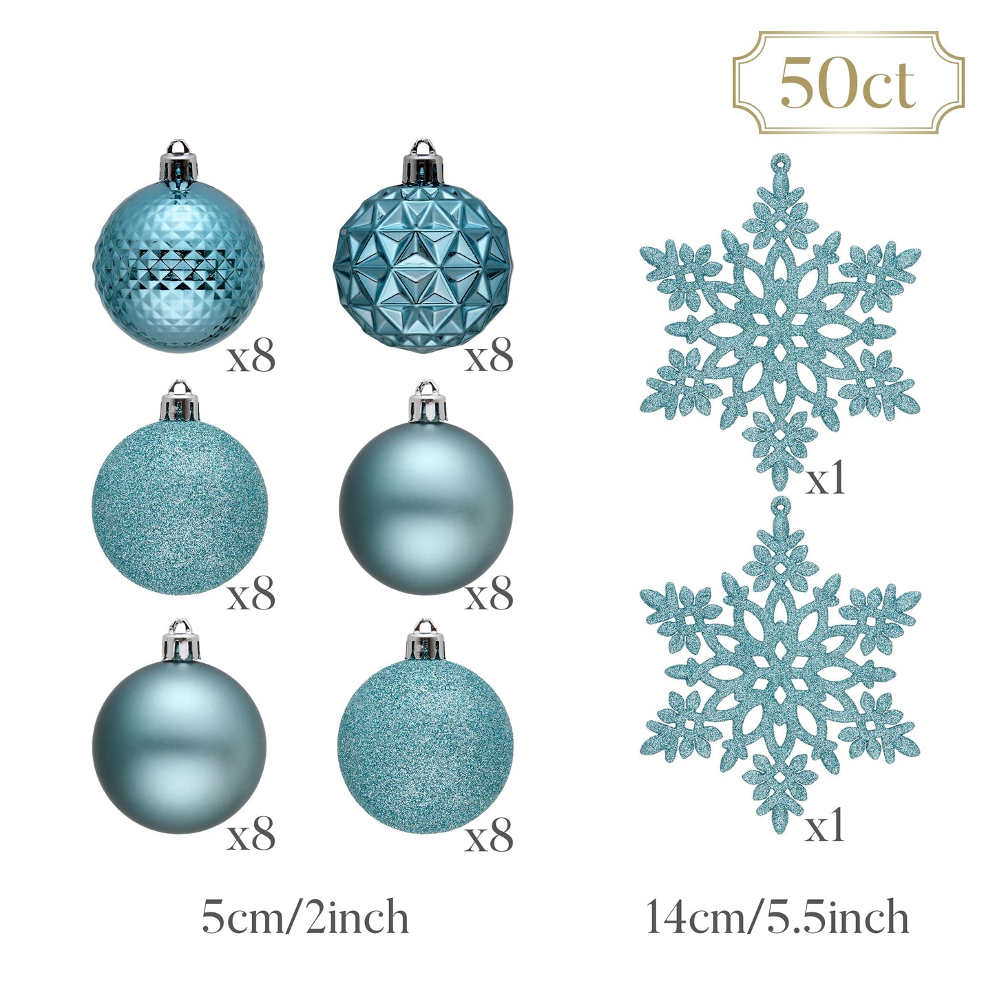 Valery Madelyn Christmas Tree Decorations Ornament Set, 50ct 2 Inches Light Blue Shatterproof Christmas Ball Ornaments Hanging Xmas Holiday Party Decor