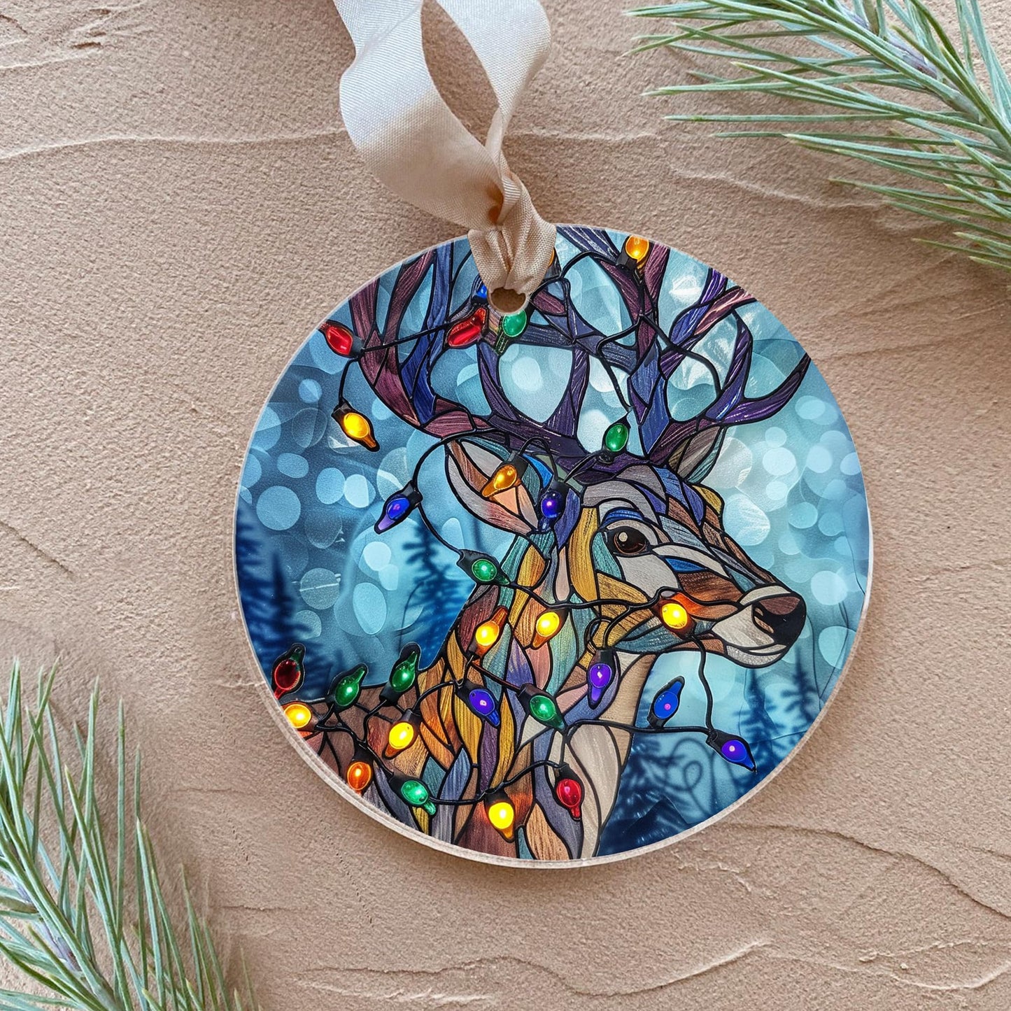 Fastpeace Reindeer Acrylic Ornament - Stained Glass Style Reindeer Decoration Hanging for Family