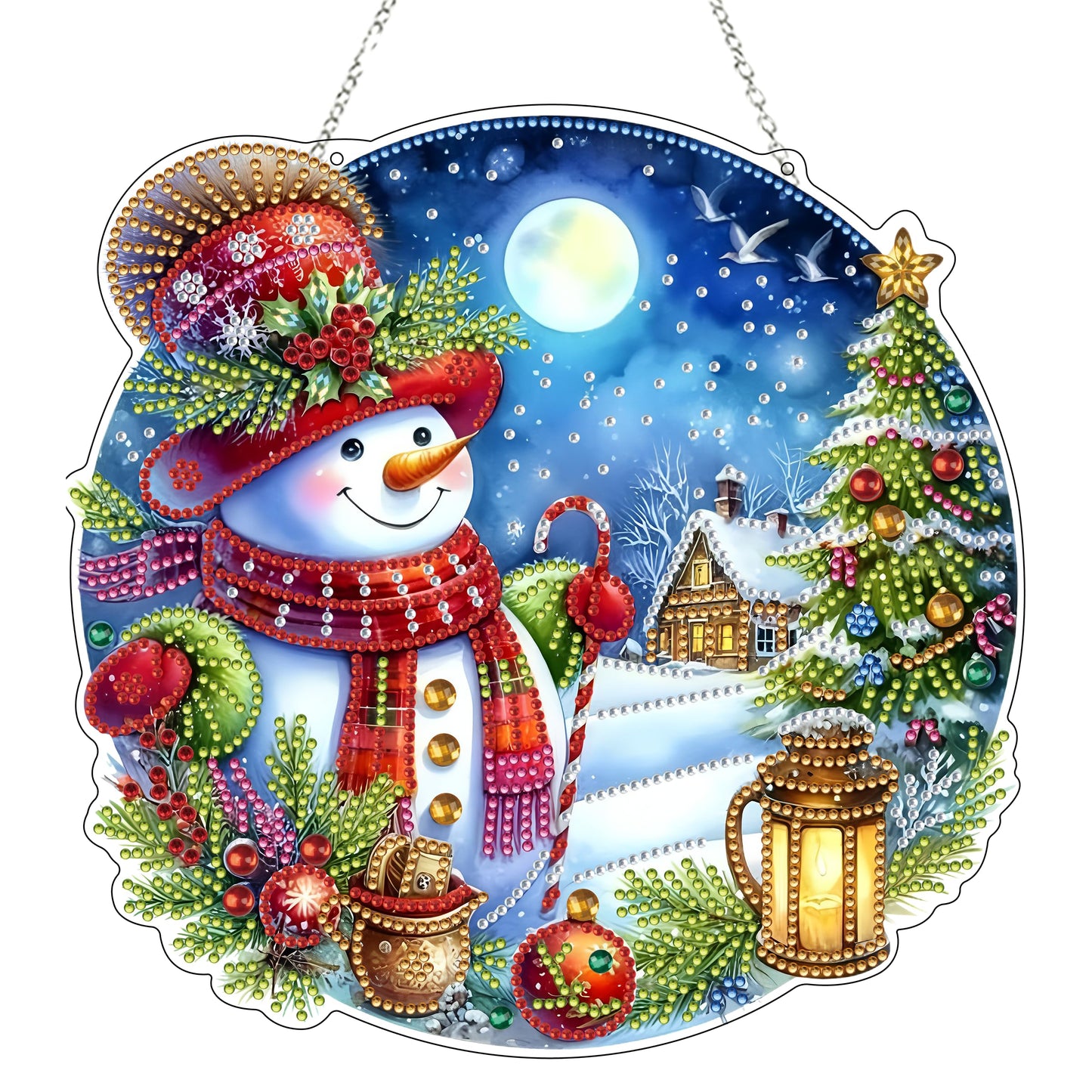 DIY Acrylic Diamond Art Painting Wreath Kits Special Shaped Rhinestone 5D Diamond Art Window Pendants Home Garden Wall Hanging Kits Hanging Ornament (Christmas Snowman-2)
