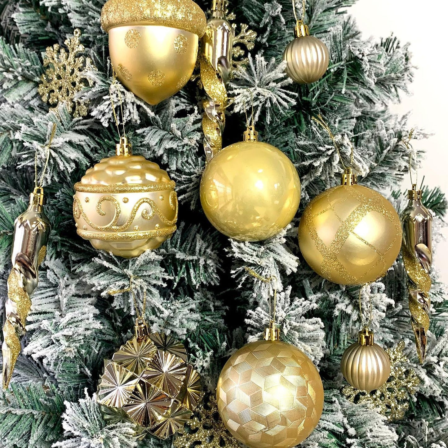 Napzy 62 Count Shatterproof Christmas Ball Ornaments Set, Golden Christmas Tree Decorations for Xmas Holiday Party Decor, Wreath and Garland Hanging Balls