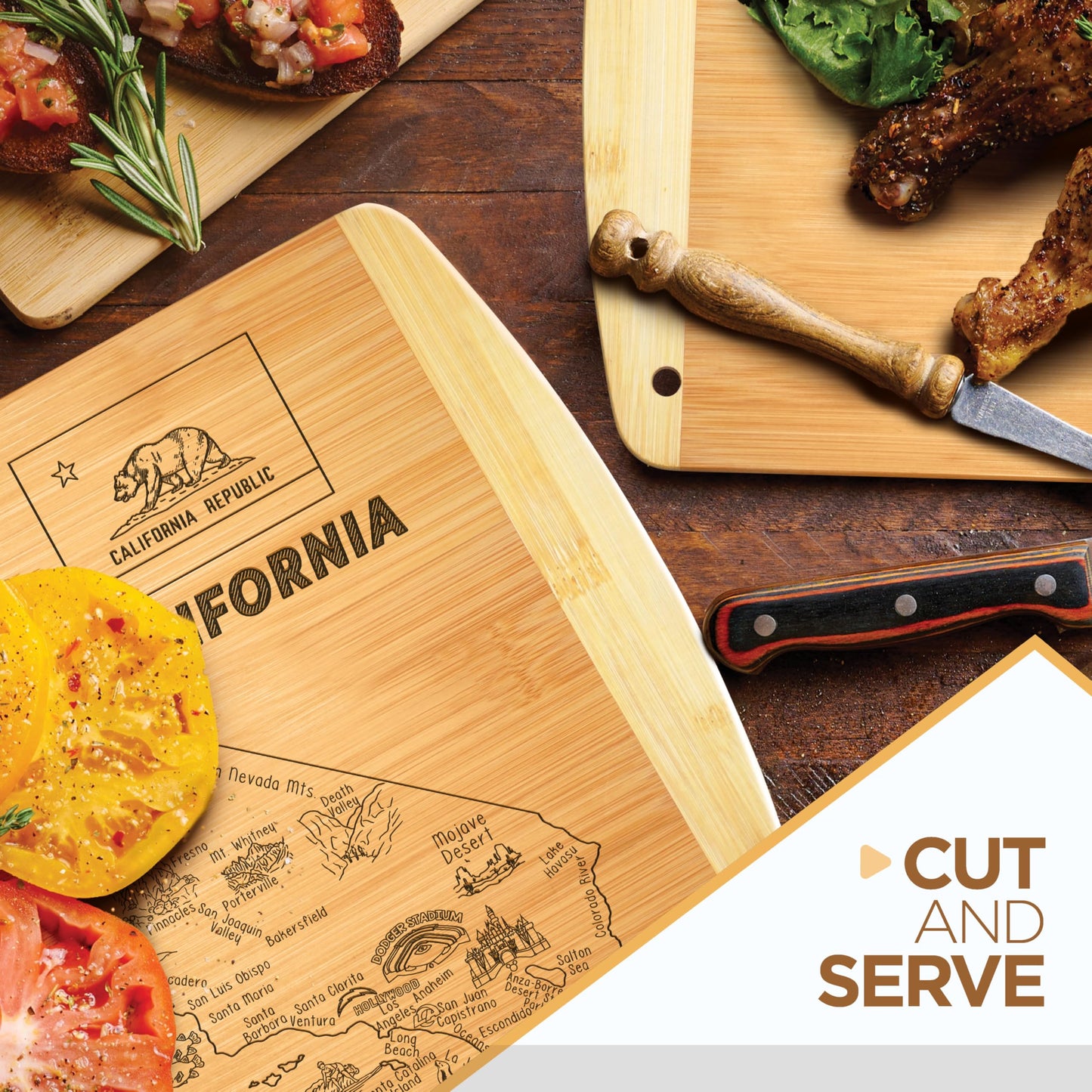 California State Map Cutting Board - Bamboo California Serving Board 11" x 8.5", Small Charcuterie Snack Board, California Housewarming Gift, CA Souvenir Kitchen Decor by Bambüsi