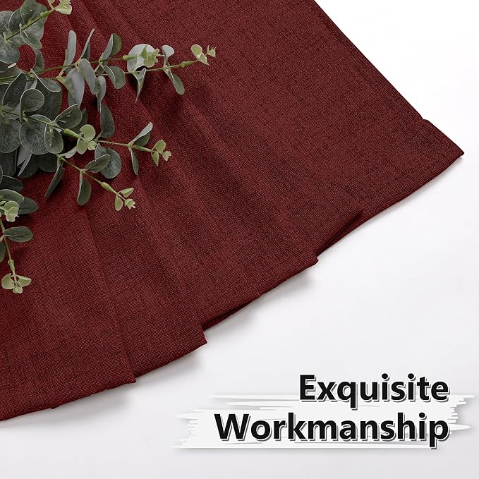 Tollpiz Linen Curtain Bedroom Rod Pocket Semi Sheer Curtains Burlap Light Filtering Thick Linen Drape for Living Room, 38 x 84 inches Long, Burgundy Red, Set of 2 Panels