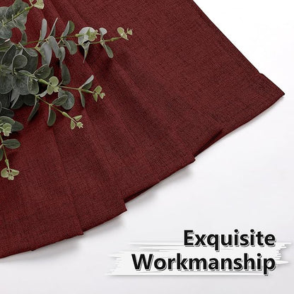 Tollpiz Short Linen Curtain Living Room Rod Pocket Semi Sheer Curtains Burlap Light Filtering Thick Linen Drape for Bedroom, 54 x 45 inches Long, Burgundy Red, Set of 2 Panels