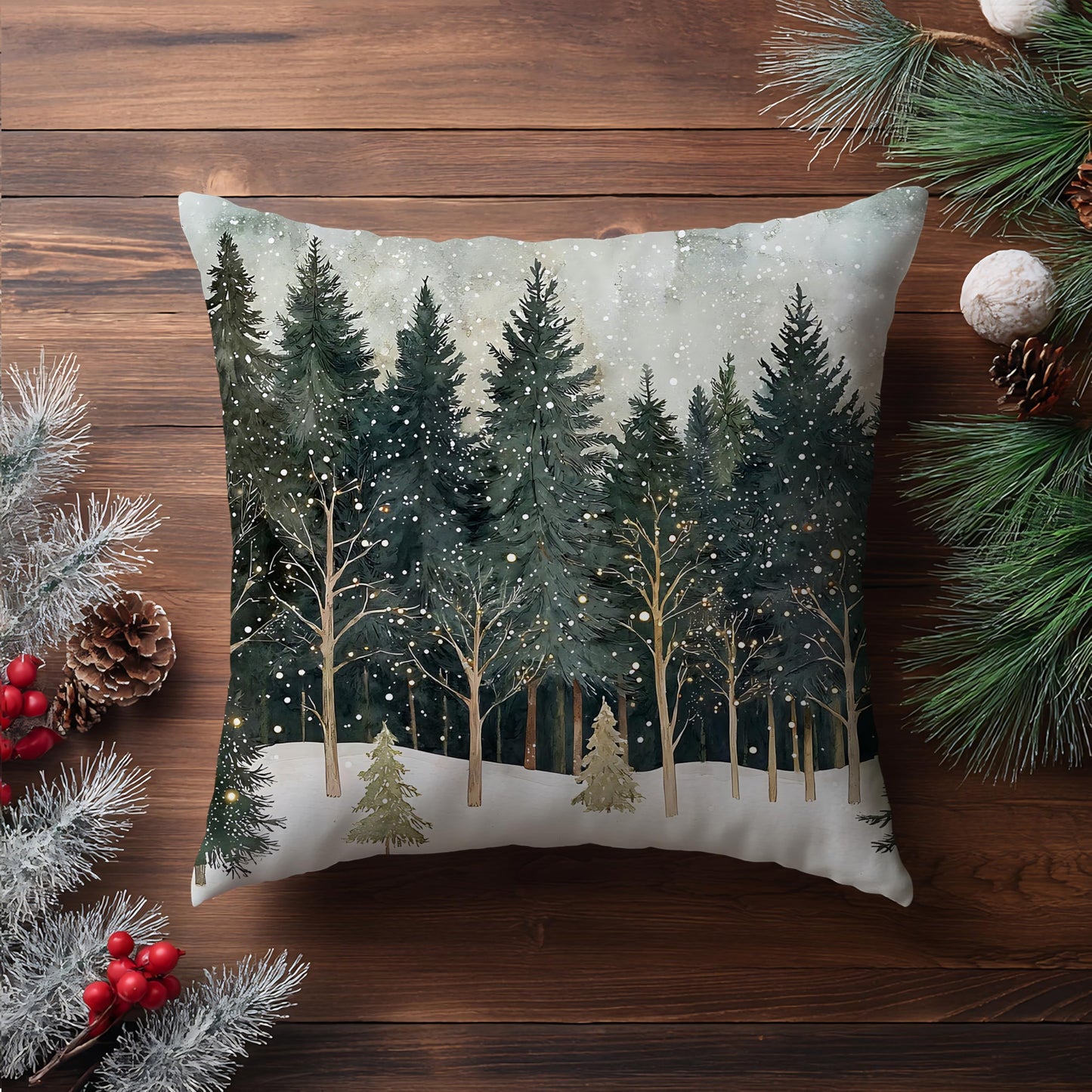 Nipil Christmas Forest Pillow Covers 18x18 Double-Sided, Farmhouse Christmas Decor, Xmas Winter Snowflake Forest Decorative Throw Pillow Cover for Home Living Room Bedroom Decor
