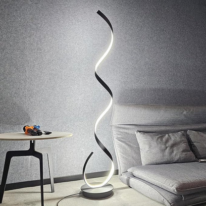 Spiral Floor lamp, 57 "48W Unique Modern LED Floor Light, 3 Color dimmable Remote Control Corner lamp Standing Light, Suitable for The Living Room Bedroom Reading Decorative Floor lamp（Black）