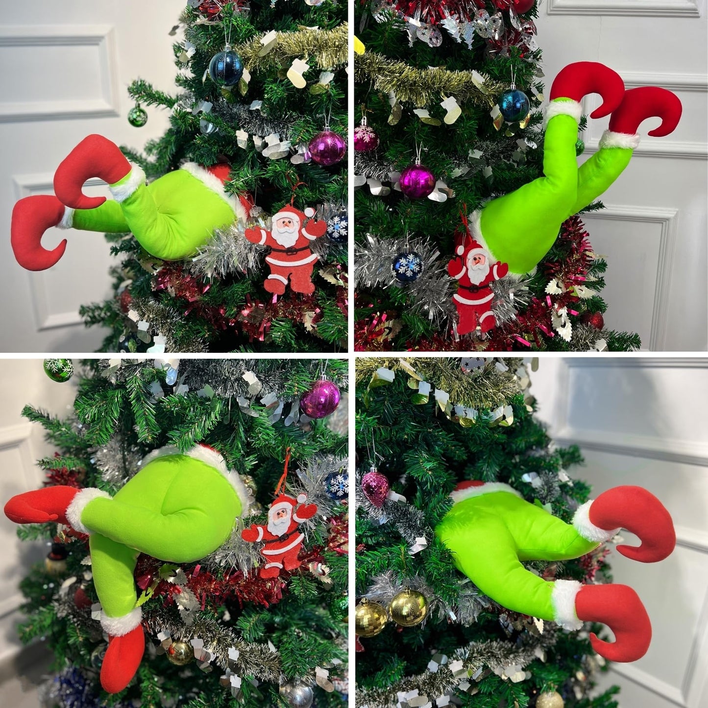 Christmas Elf Body Tree Decorations, Christmas Green Monster Stole Xmas Tree Topper, Pose-able Elf Stuffed Leg Arm and Head for Christmas Tree Hanging Oranemet