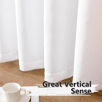 Tollpiz Short Linen Curtains Living Room Rod Pocket Semi Sheer Curtain Burlap Light Filtering Thick Linen Drapes for Bedroom, 54 x 54 inches Long, White, Set of 2 Panels