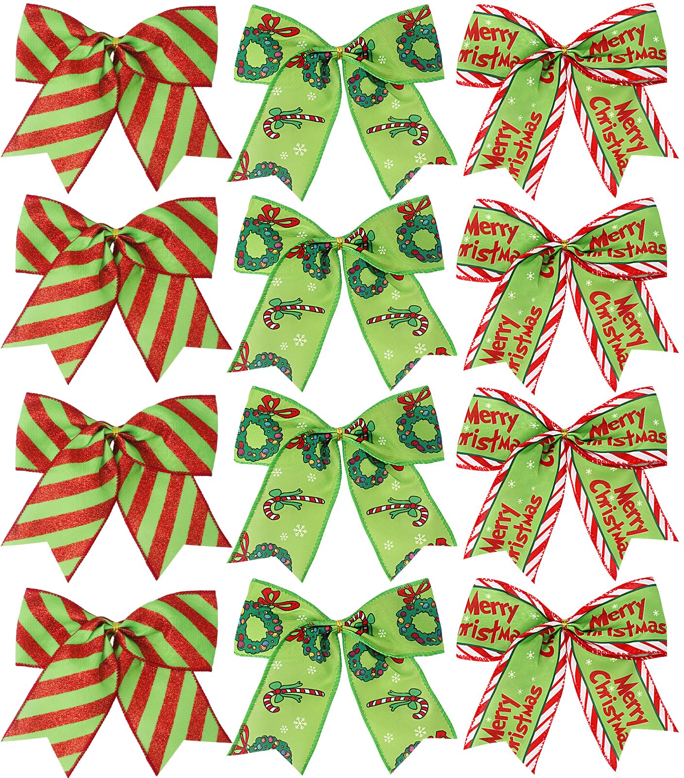 WinPion 12 Pcs Christmas Bows,6 Inch Large Red Green Christmas Wreaths Bows for Tree Gift Wrapping Garland,Holiday Decorations Party Crafts Tree Ribbon Ornaments