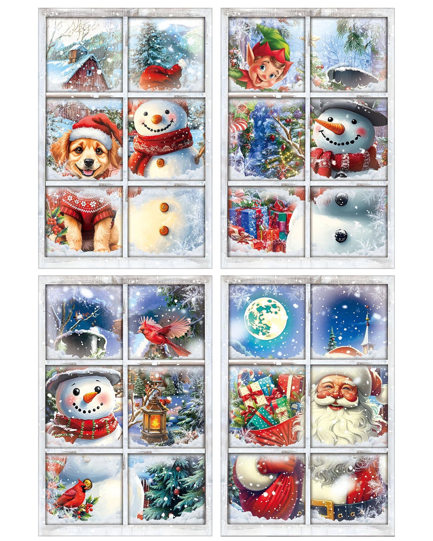 Patelai 4 Pcs Merry Christmas Curtain Cute Christmas Window Silhouette Decoration Snowflake Window Door Cover Holiday Xmas Poster Screen for Indoor Outdoor Party Decor(Snowman)