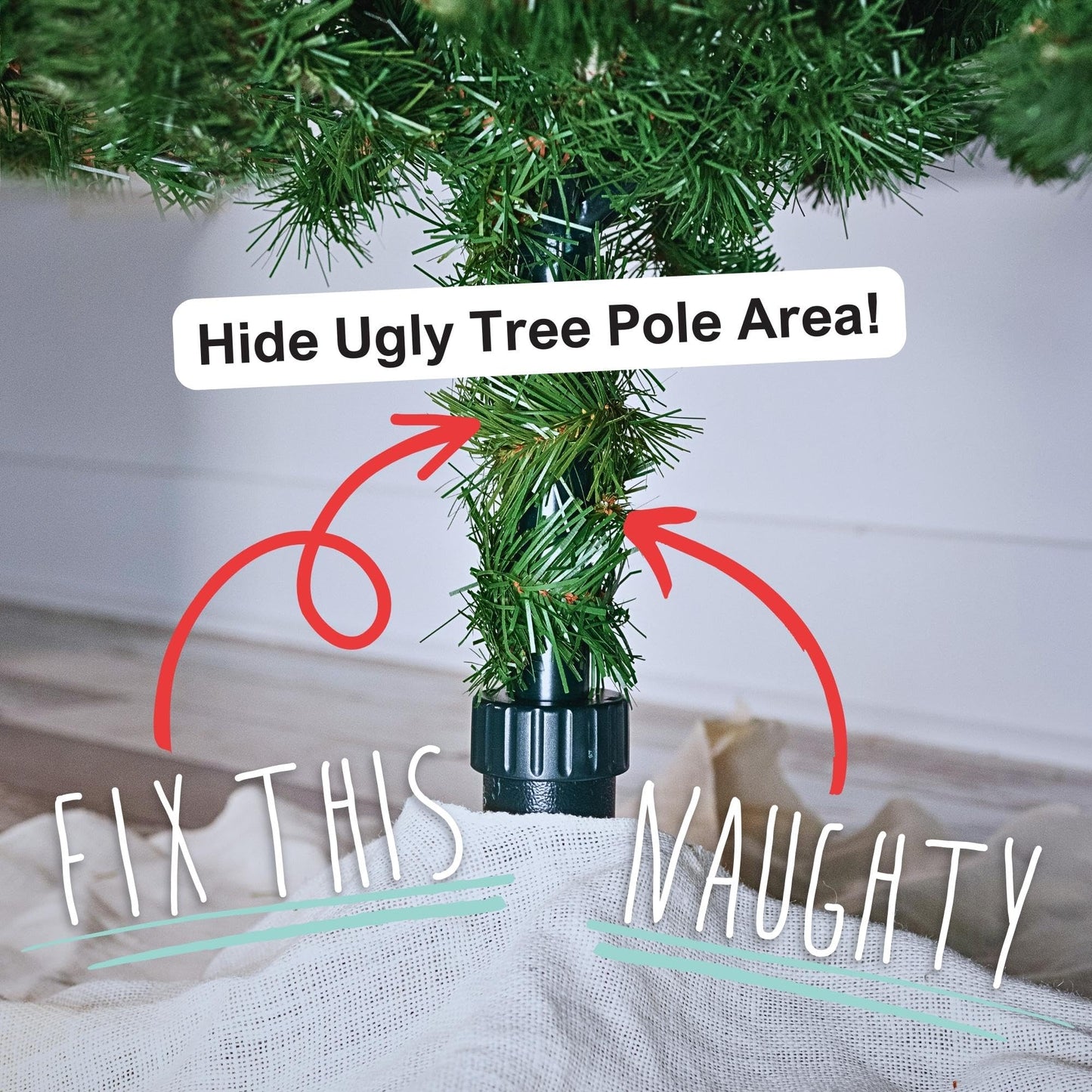 Realistic Faux Brown Bark Xmas Tree Skirt Hides Fake Pole, By Christmas Tree Hugger