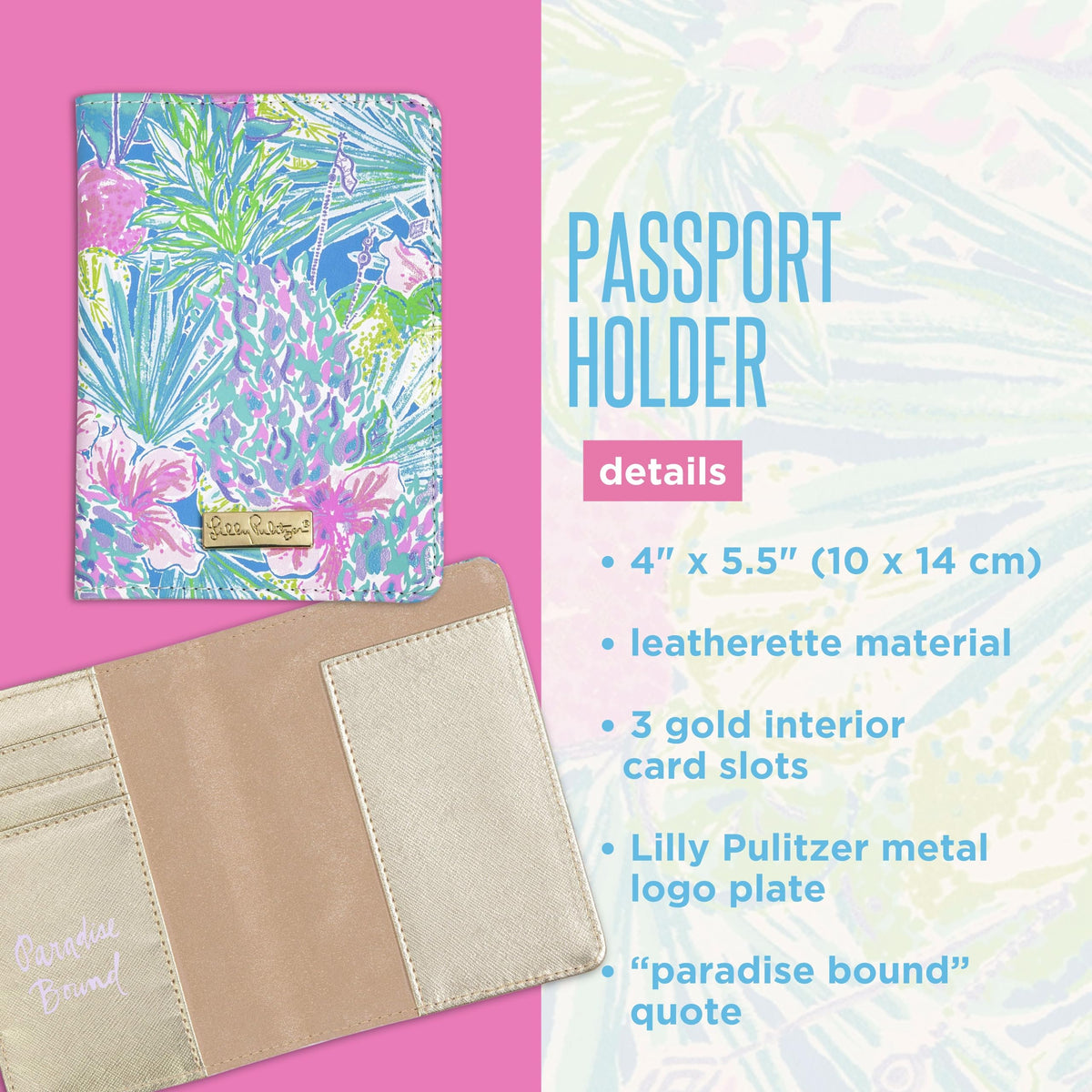 Lilly Pulitzer Vegan Leather Passport Holder, Cute Passport Cover, Travel Wallet with Credit Card Slots, Swizzle In