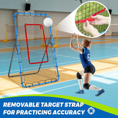 JOLORLY 2-in-1 Volleyball Rebounder Net, Adjustable 7×4 ft to 4.5×4 ft Bounce Back Training Rebound Equipment with Angle Customization for Volleying, Bumping, Spiking Practice (Blue)