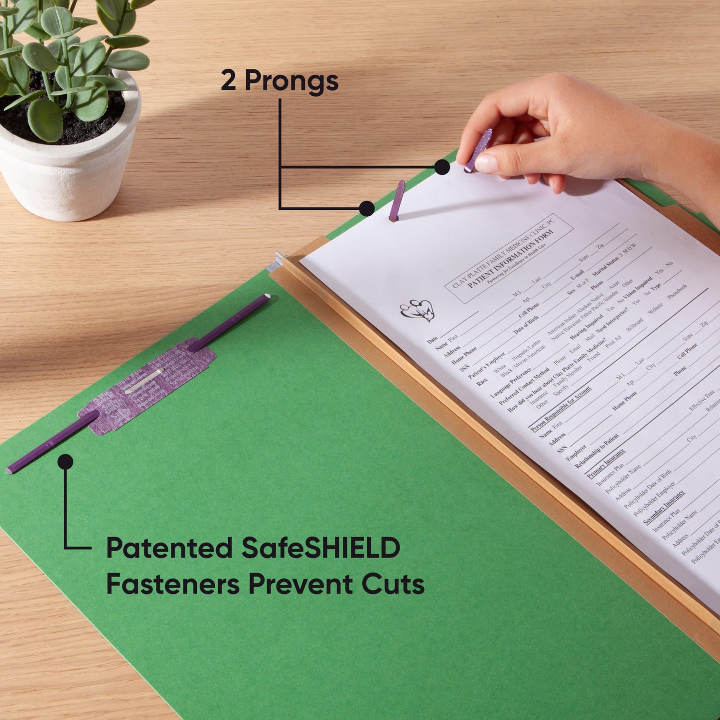 Smead Pressboard Legal Size File Folders with SafeSHIELD Fasteners, 2 Dividers, 2" Expansion, Office Folders, Paper Holder, Green, 10 per Box (19033)