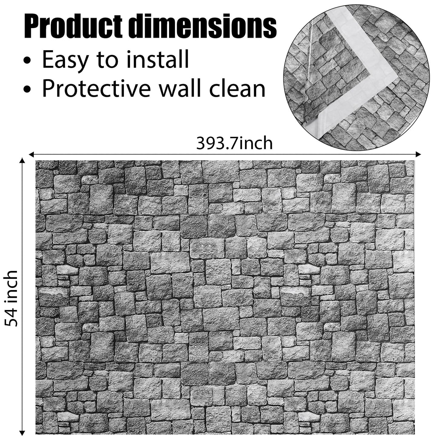 Chuangdi Brick Stone Wall Stone Wall Scene Setter Brick Sheet Wallpaper Curtains Door Removable Tablecloth Photo for Halloween Mardi Gras Party Home Decoration(2 Sheet,4.5 x 33 Ft)