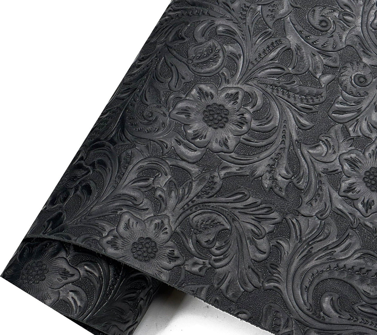Western Style Bump Texture Geometric Pattern 2.0mm(5-5.5oz) Genuine Leather Sheet, Floral Tooling Craft Leather for DIY Projects (Black | Pattern 12"x24"）