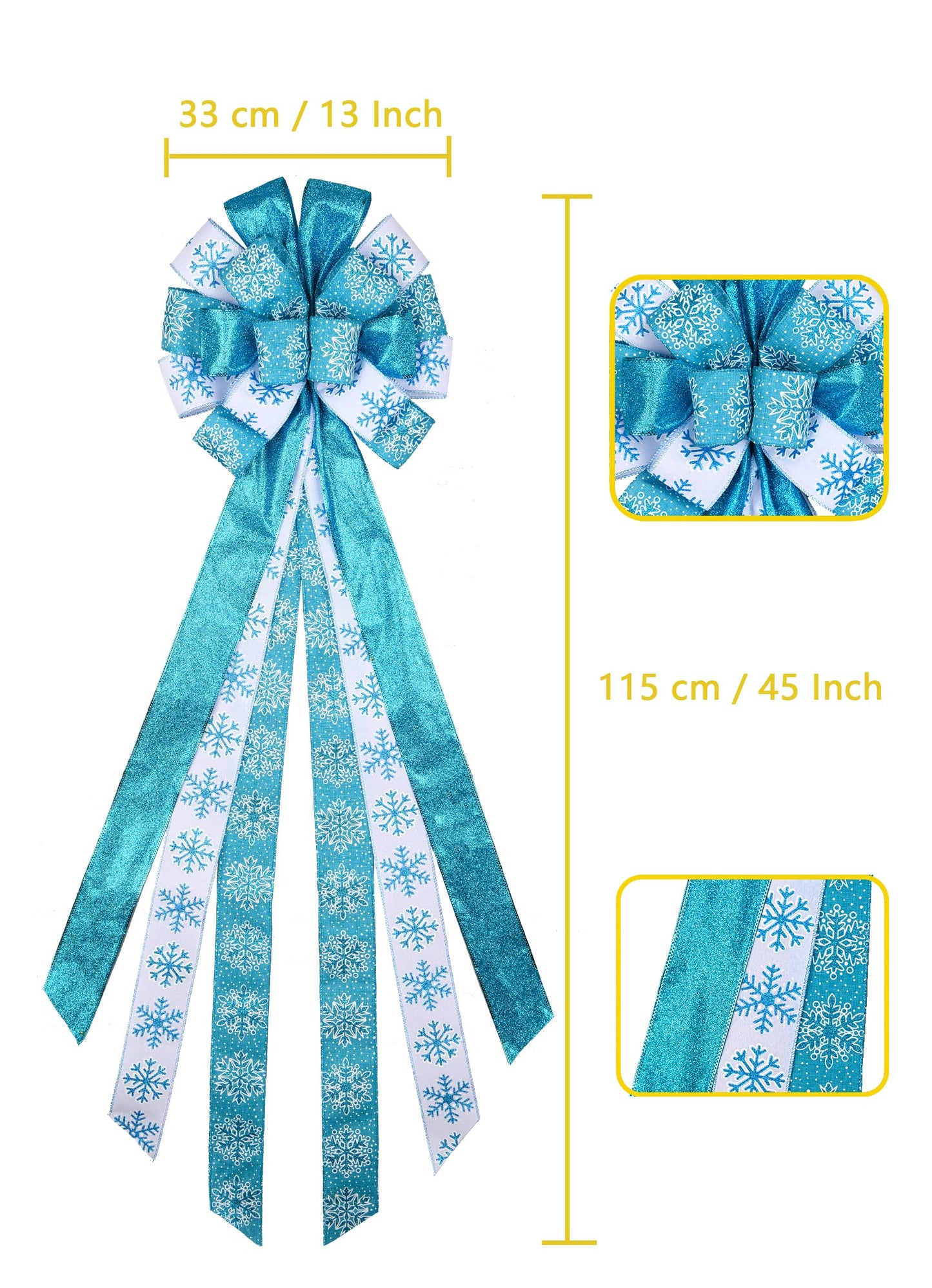 Christmas Tree Topper,48x13 inches Large Toppers Bow with Snowflake Pattern for Christmas Decoration