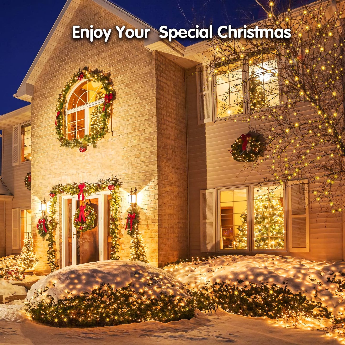 BlcTec Christmas Net Lights, 200 LED 8.4ft x 5.2ft Outdoor Christmas Lights with 8 Modes, Timer, Connectable, Waterproof Design for Trees, Bushes, Shrubs Outdoor Christmas Decorations, Warm White