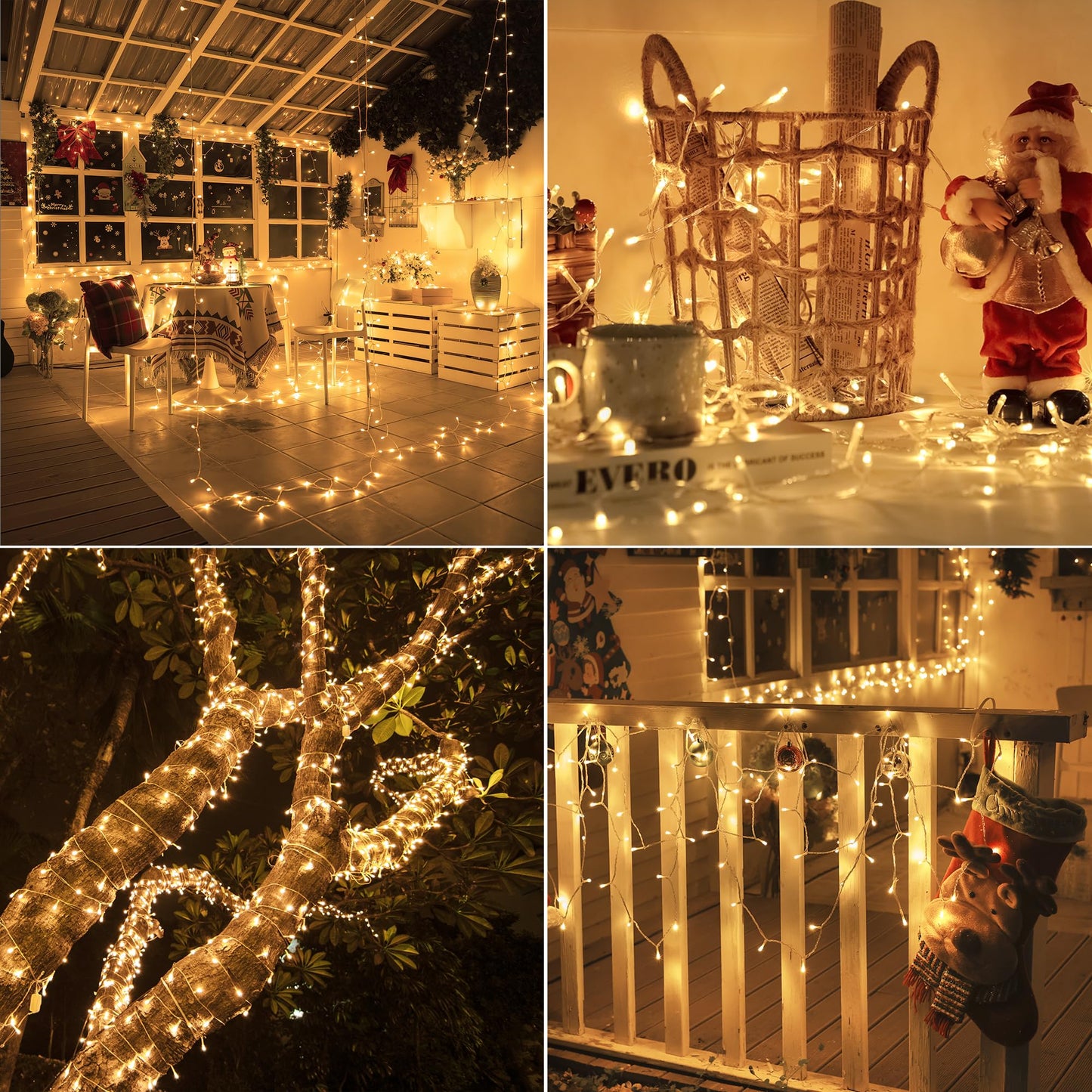 Ccinny 49FT 150 LED Christmas Lights Outdoor Waterproof, Timer & Memory Function, 8 Modes Warm White String Lights Plug in Twinkle Lights for Xmas Tree Holiday Garden Indoor Party Decor