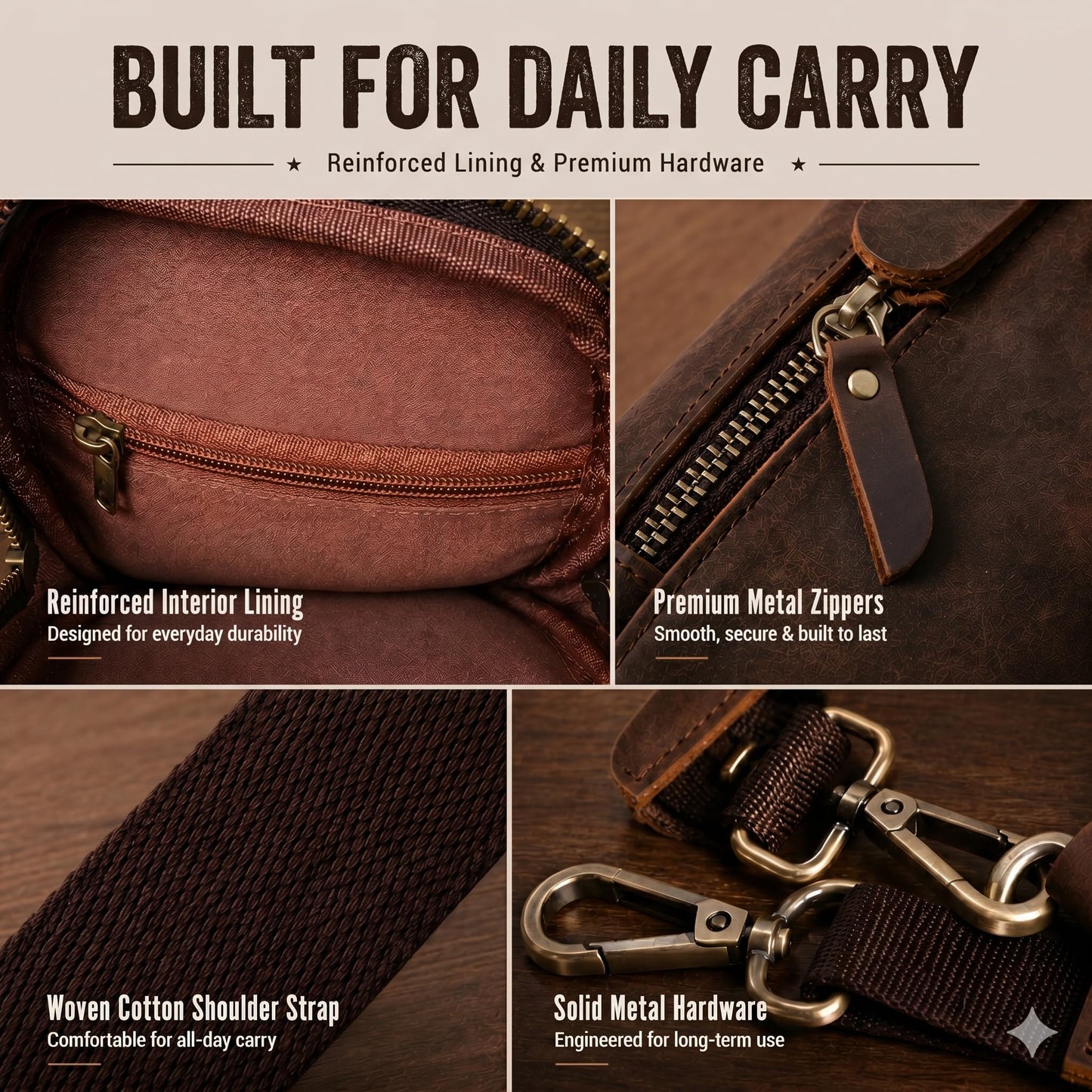 Hengwin Top Grain Crazy Horse Leather Phone Crossbody Bag with Shoulder Strap, Double Layer Cell Phone Pouch with Belt Clip Belt Loop, Multi-Functional Waist Bag Men Purse for Daily & Outdoor (Coffee)