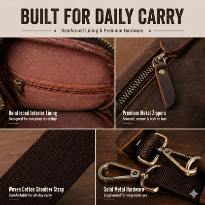 Hengwin Top Grain Crazy Horse Leather Phone Crossbody Bag with Shoulder Strap, Double Layer Cell Phone Pouch with Belt Clip Belt Loop, Multi-Functional Waist Bag Men Purse for Daily & Outdoor (Coffee)