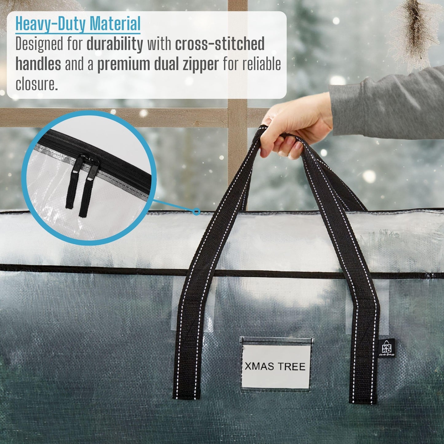 VENO 2 Pack Clear Christmas Tree Storage Bag - Fits 7.5 Ft Artificial Trees, Heavy Duty Large Bags with Zipper, Durable Handles, and Labeling Card Slot, Alternative to Storage Boxes with Lids (2 Pack)