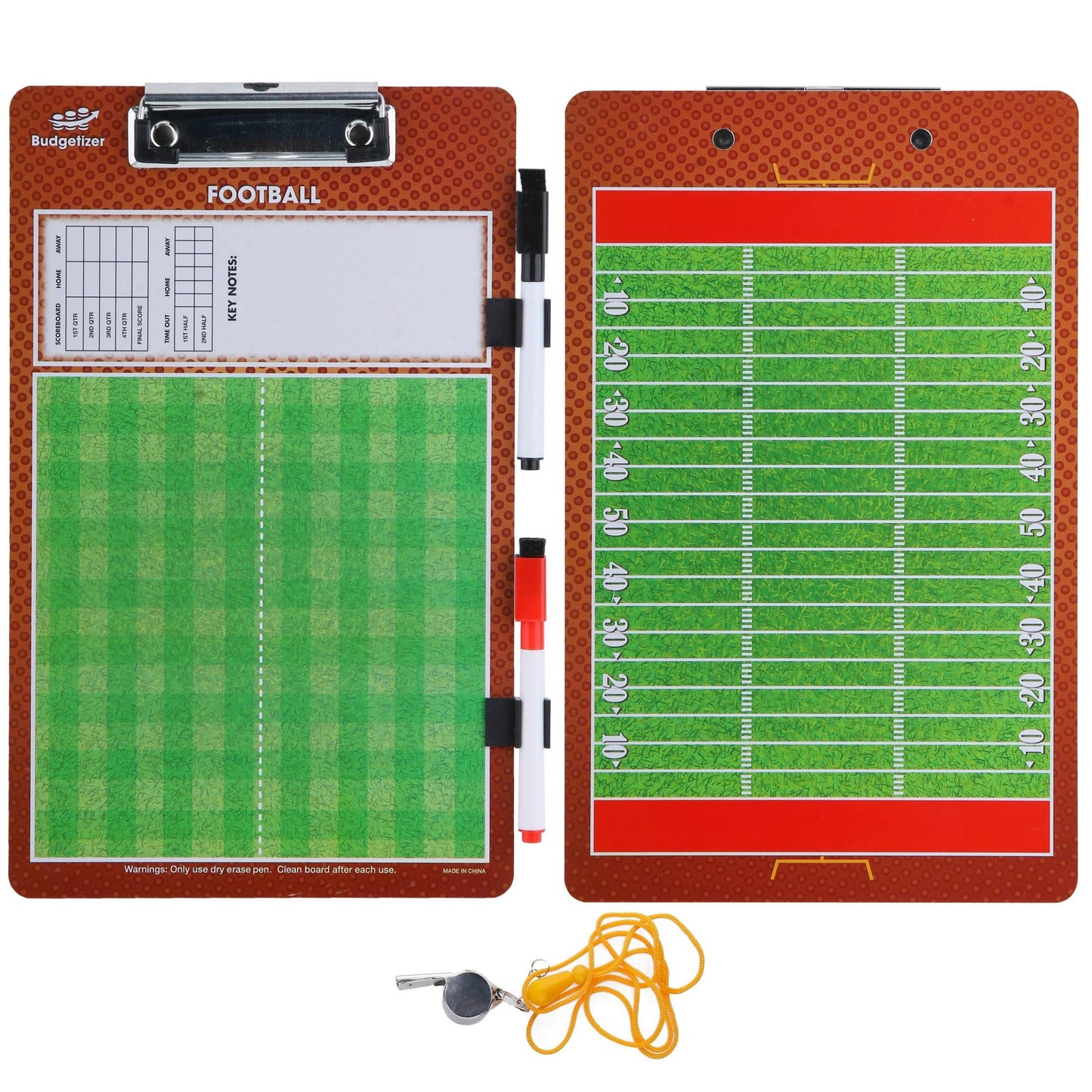 Coaches Dry Erase Clipboard – Double Sided Lineup Coach Whiteboard Bundled with Whistle and Dry Erase Markers – Coaching Equipment Playbook Board Gear - Great Tools for Coaching Tactics (Football)