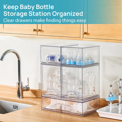Vtopmart Stackable Storage Drawers Set of 5, Clear Plastic Organizer Bins for Baby Bottle, Beauty Supplies Storage, Ideal for Kichen Countertop, Vanity, Bathroom, Cabinet, Pantry Organization