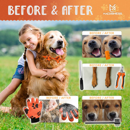 Pet Grooming Hammock for Nail Trimming - Complete Groomers Helper Set for Pet - Dog Grooming Hammock with Hook - Cat Nail Clipper - Dog Hammock for Nail Clipping (L, Orange with black paws)