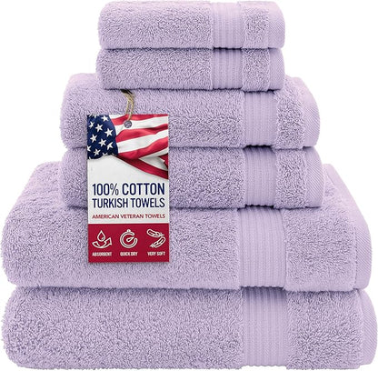 American Veteran Towel, 100% Cotton Turkish 6 Piece Towel Set, Luxury Towels