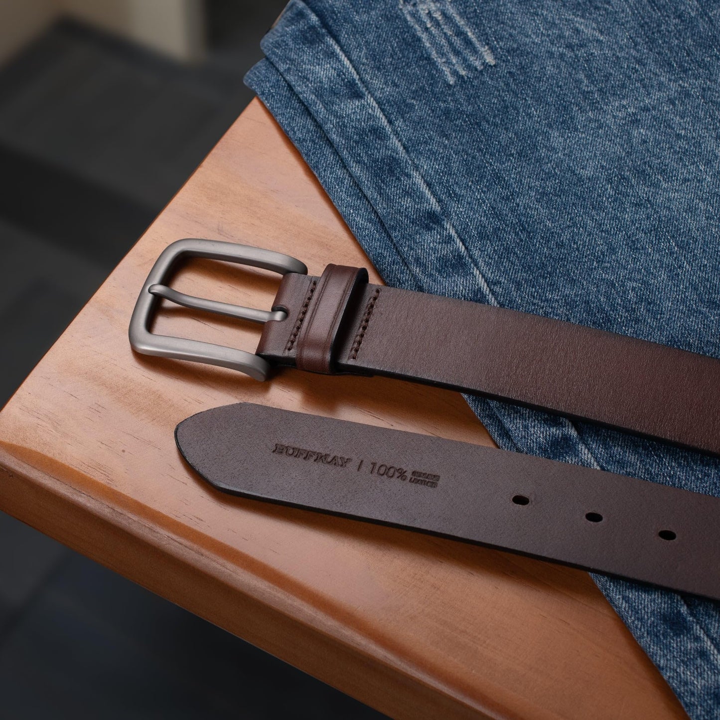 Buffway Men's Leather Belt,1.5" Handcrafted Top-Grain Leather – Durable,Comfortable,Suitable for Everyday Formal & Casual Wear - Size 34" Brown