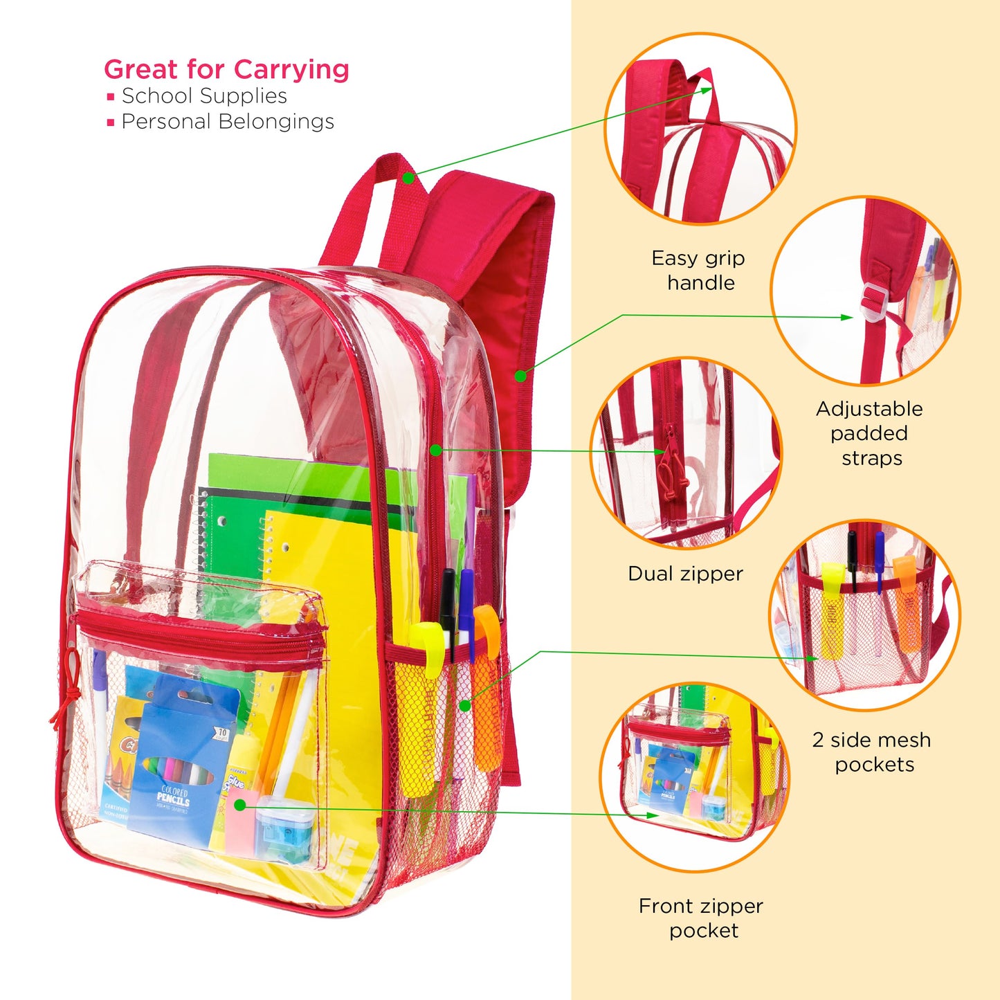Moda West 17 Inch Bulk Backpacks with School Supply Kit - Case of 12 Wholesale Backpacks Assorted Colors