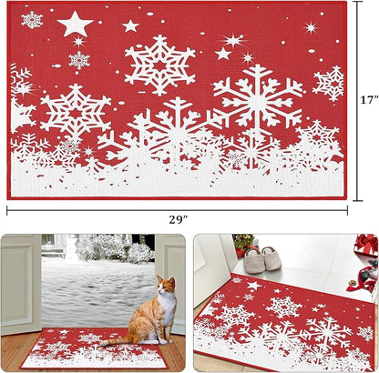 CAROMIO Christmas Doormat Holiday Door Mat Winter Snowflakes Xmas Indoor/Outdoor Welcome Mat Outdoor Indoor Entrance Floor Door Mat Front Porch for Home Decoration, 17x29 Inch