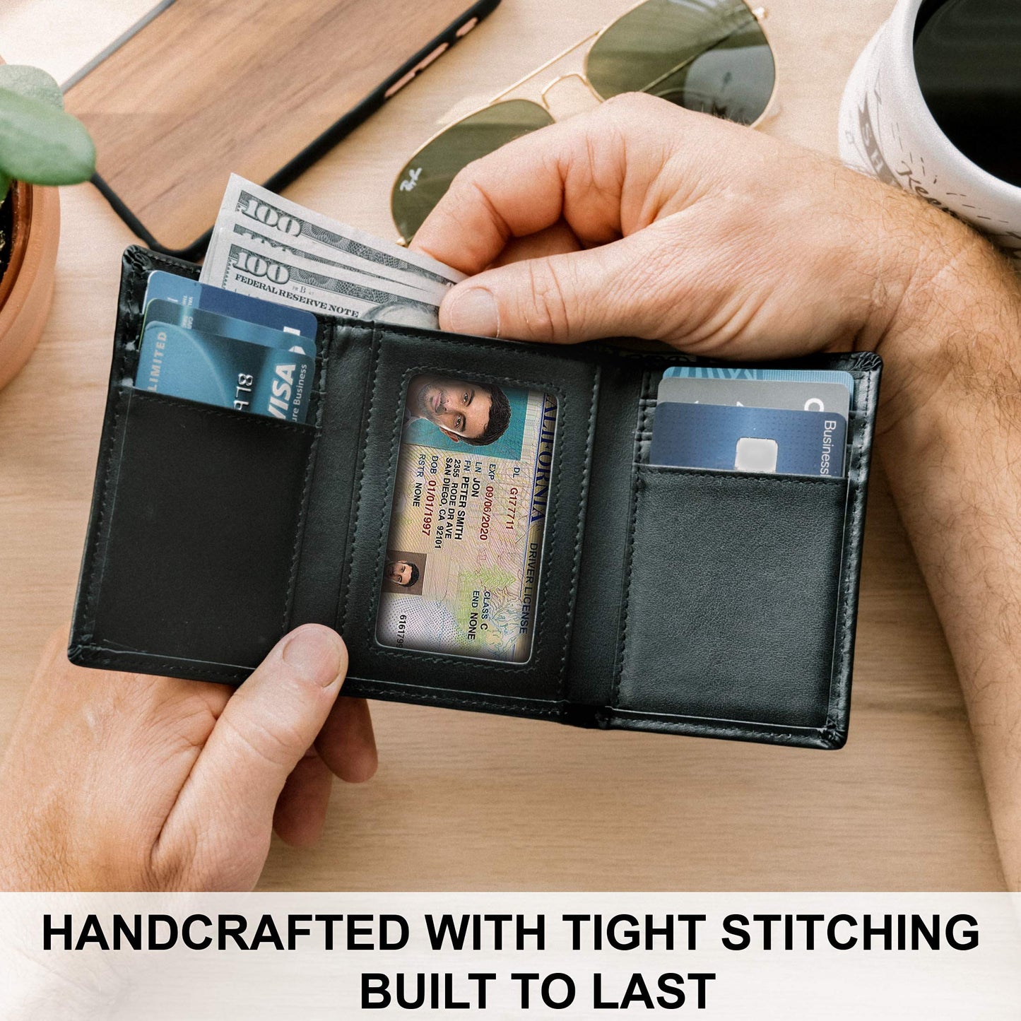 Top Grain Leather Trifold Wallet for Men | RFID Blocking | Ultra Strong Stitching | Extra Capacity Trifold Wallet | Thin and Sophisticated Tri-Fold Design
