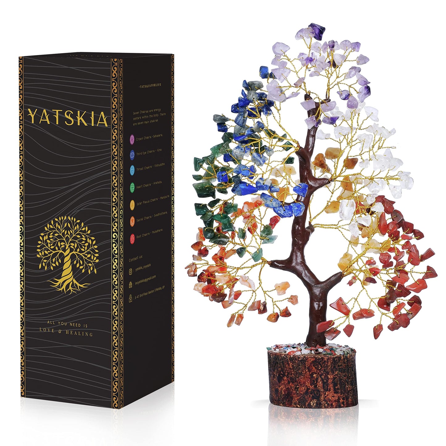YATSKIA 7 Chakra Tree of Life - Crystals and Healing Stones | Birthday Gifts | Crystal Tree for Positive Energy | Home & Office Decor | Gifts for Women