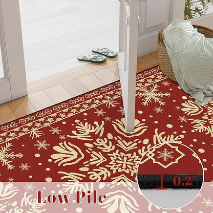 4' X 6' Christmas Rug Snowflake Area Rugs for Living Room Bedroom Indoor Entryway Laundry Nursery Dorm Xmas Carpet for Kids Girls Women Floor Mat Pad Doormat Vintage
