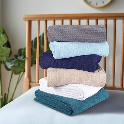 BELIZZI HOME 100% Cotton Bed Blanket, Breathable Bed Blanket Full Queen Size, Cotton Thermal Blankets Full Queen, Perfect for Layering Any Bed for All Season, Mustard Yellow