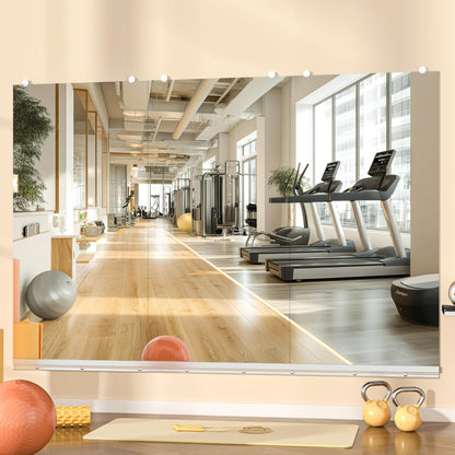 Hasipu Home Gym Mirror, 48"x24" Each, 3-Pack Frameless Wall Mounted Mirrors with Glass Clamps & 2 Aluminum Rail, Large Body Mirror for Home Gym, Yoga Studio, Bedroom, Silver Tempered Glass