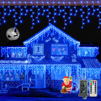 Ollny Icicle Lights for Outside 720LED 60FT, Blue Christmas Lights with Remote 8 Modes Dimmable, Waterproof Connectable Timer Hanging Light for House Outdoor Yard Indoor Decorations
