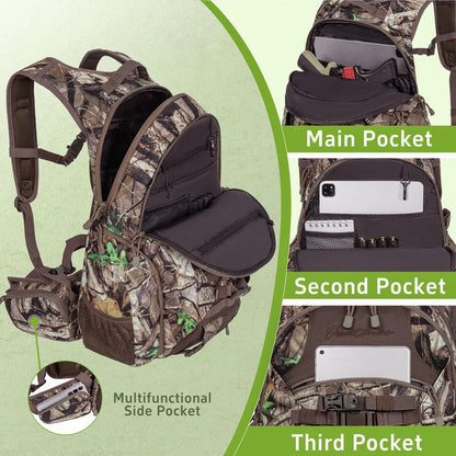 OUUTMEE Hunting Backpack with Waterproof Rain Cover, 35L Hunting Backpacks for Men, Durable Large Capacity Hunting Day Pack with Rifle Bow Holder