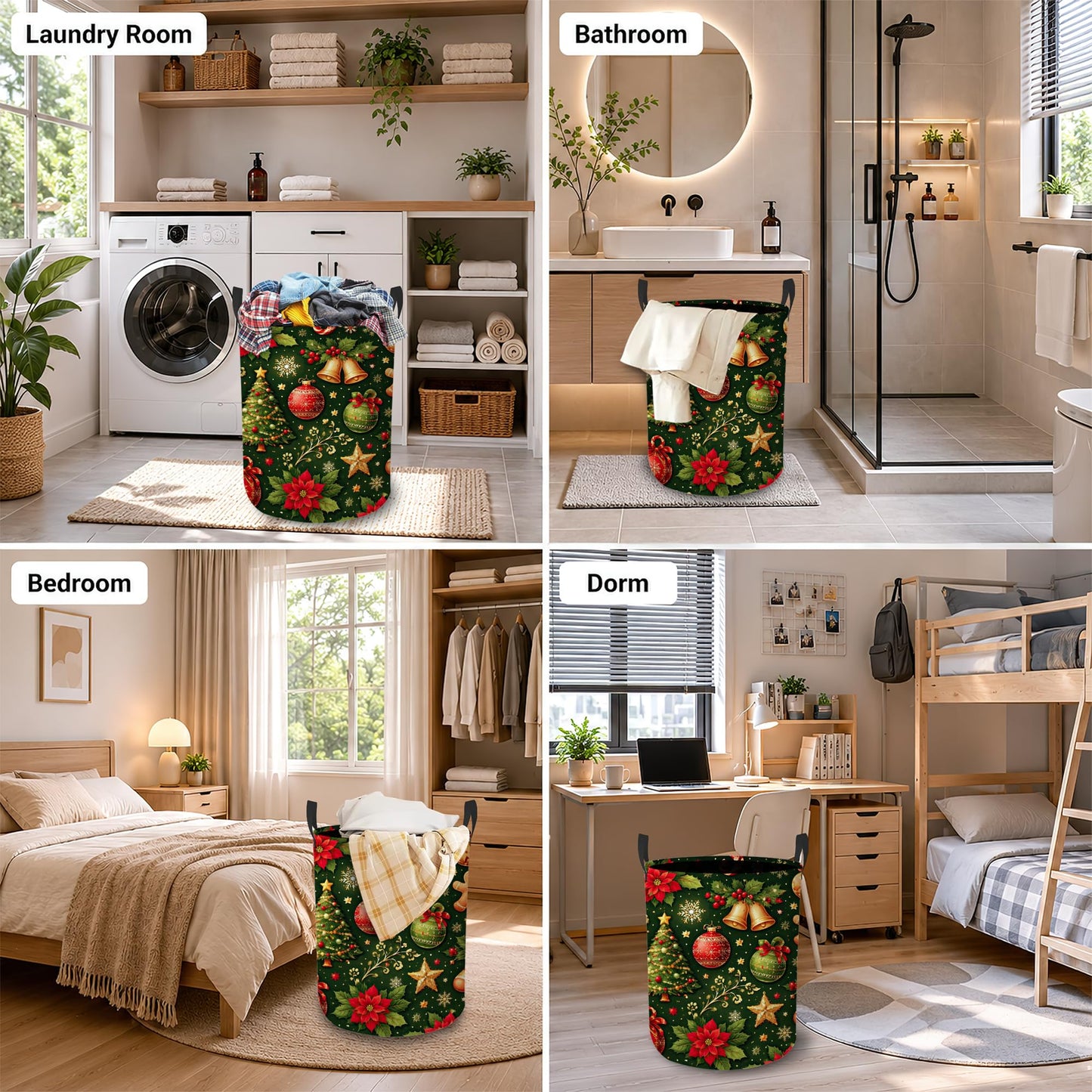 Christmas Tree Laundry Basket, Foldable Oxford Cloth Candy Gingerbread Man Laundry Hamper with Handles, Tote Bag Clothes Storage Bucket for Laundry Room/Bathroom/Bedroom/Dormitories 20.8"x16"