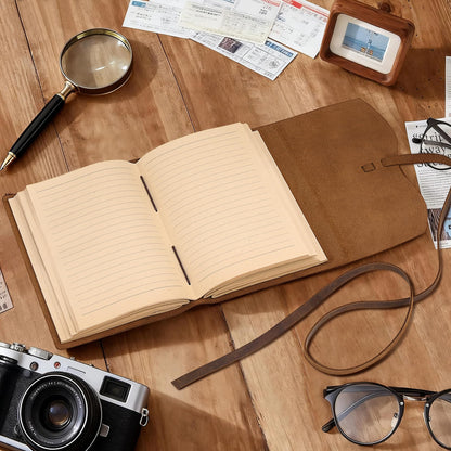 Carpetene Leather Journal Notebook Genuine Leather Bound Journal Cover for Writing 300 Handmade Kraft A5 Lined Pages Vintage Journal Daily Notepad for Men Women Travel, Brown (8''x6'')